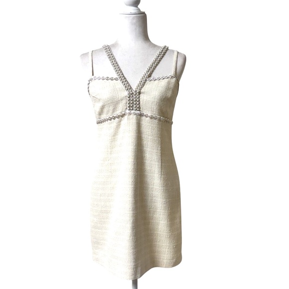 Sandro Vayana Ecru Beaded Mini Dress in Tweed size 38/ US sz 6 - Picture 1 of 8